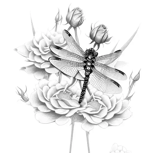 Dragonflies, roses, chrysanthemums  tattoo design idea