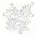 Create a unique design featuring a collage of pistols and symbols related to gangster culture, with a touch of South Davis Hustler 9th influence tattoo design idea