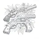 Create a unique design featuring a collage of pistols and symbols related to gangster culture, with a touch of South Davis Hustler 9th influence tattoo design idea
