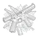 Create a unique design featuring a collage of pistols and symbols related to gangster culture, with a touch of South Davis Hustler 9th influence tattoo design idea