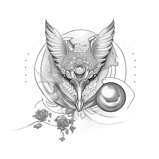 sonne und flügel tattoo design idea