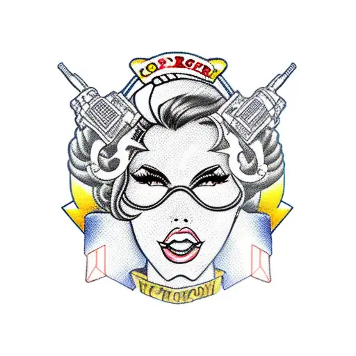 sailor Jerry construction excavator pin up girl tattoo design idea