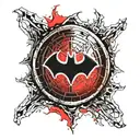 A simple batman symbol with red and black gradient, in a button like structure that looks like a part of the skin tattoo design idea