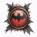 A simple batman symbol with red and black gradient, in a button like structure that looks like a part of the skin tattoo design idea