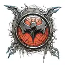 A simple batman symbol with red and black gradient, in a button like structure that looks like a part of the skin tattoo design idea