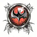 A simple batman symbol with red and black gradient, in a button like structure that looks like a part of the skin tattoo design idea