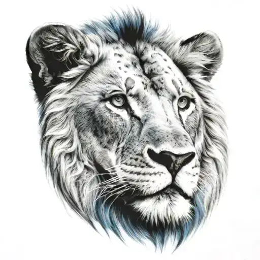 half bear half lion head with blue eyes tattoo design idea