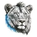 half bear half lion head with blue eyes tattoo design idea