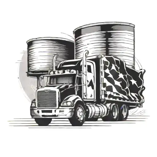 A semi truck merging onto a highway with a nascar race happening in the background tattoo design idea