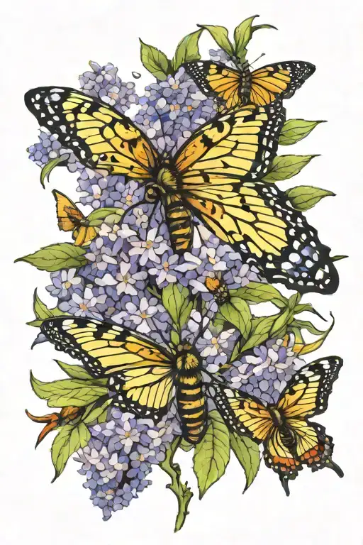 Butterfly bush with bees and butterflies surrounding tattoo design idea