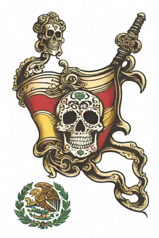 Mexican and Romanian flag waving tattoo design idea