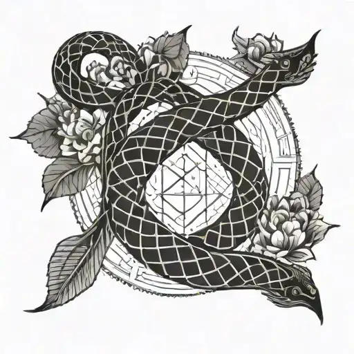 Serpent, moon, king, David, December birth flower tattoo design idea