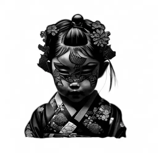 a little girl with a kimono on her head tattoo design idea