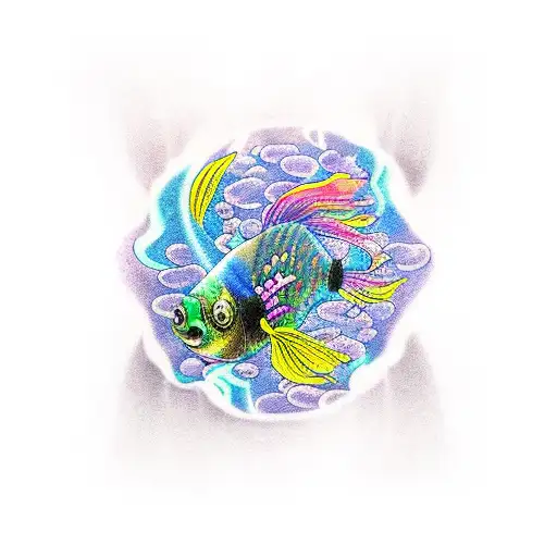 Combine your love for aquarist and gaming by creating a tattoo of a majestic Ranchu goldfish swimming through a vibrant underwater world inspired by your favorite video game. tattoo design idea