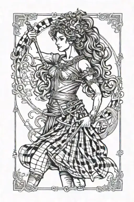 boudica in plaid skirt style of roman goddess  tattoo design idea