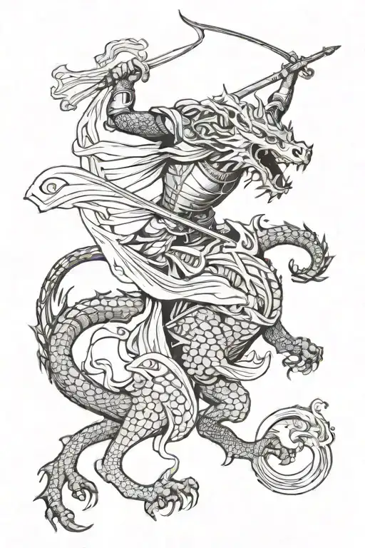 art nouveau style willy pogany midevil knight slaying dragon  tattoo design idea