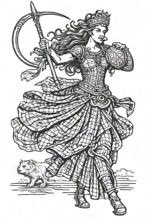 boudica in plaid skirt style of roman goddess  tattoo design idea