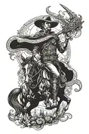 cowboy in 1800s german fairytale style tattoo design idea