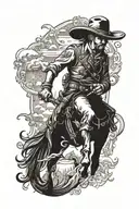 cowboy in 1800s german fairytale style tattoo design idea