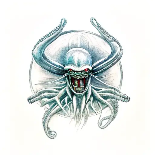 xenomorph Alien from Alien movie as a vitruvian man, show the full body of the alien  tattoo design idea