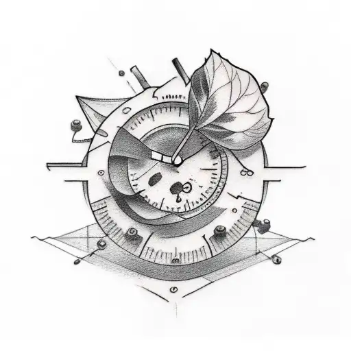 A tattoo of a distance tracker with Italian herb leaves as the markers tattoo design idea