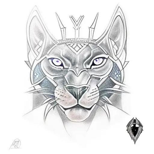 Black Panther with blue eyes and a crown tattoo design idea