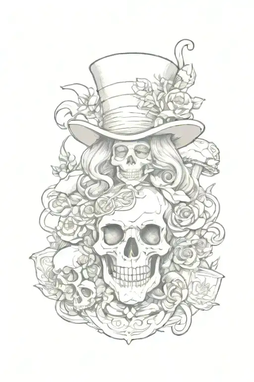 Alice in the wonderland + skull  tattoo design idea