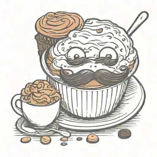 choc coated ice cream with a moustache and a cup of coffee next to it  tattoo design idea