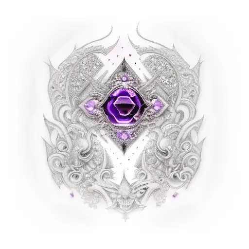 gothic moon with diamonds purple amethyst gems  tattoo design idea