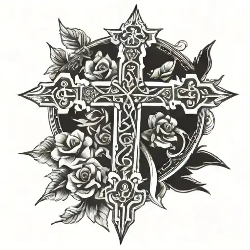 Cross in Sword and Bible scripture tattoo design idea