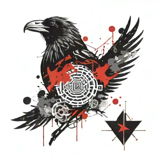 Nordic, Egyptian and Japanese symbols raven tattoo design idea