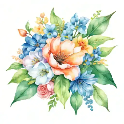 birth month flower bouquet with July April October  tattoo design idea