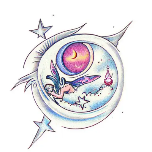 fairy moon two stars tattoo design idea