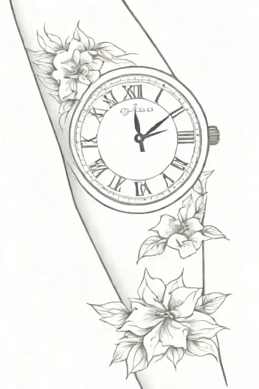 elegant sleeve, clock, healing, self love, tattoo design idea