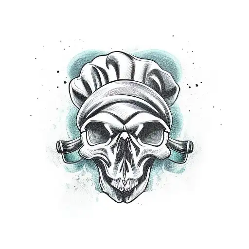 Skull chef Knife old school tattoo design idea
