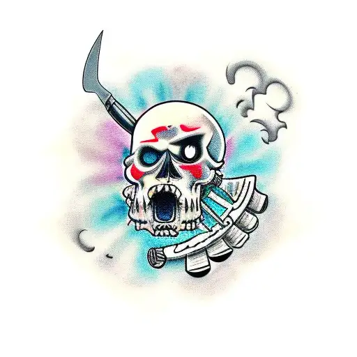 crazy skullhead with chef knife tattoo design idea