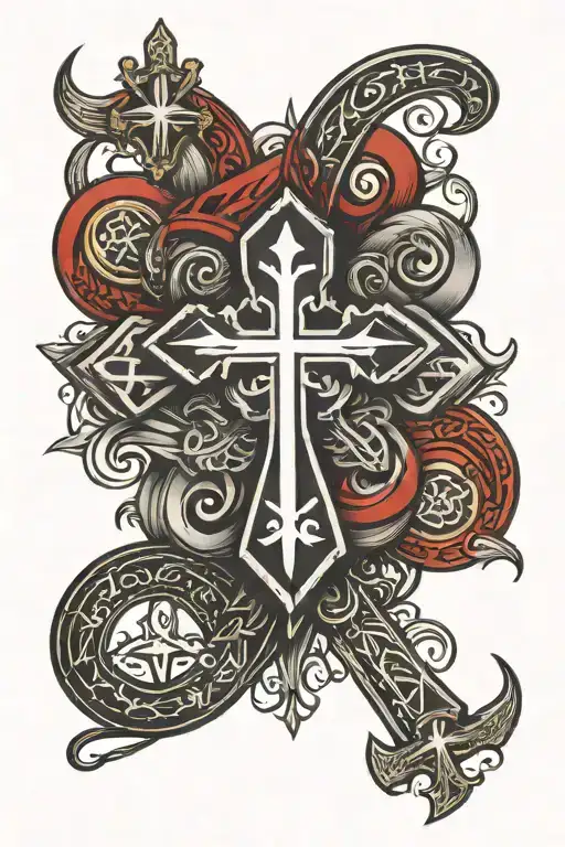 red star belgrade with orthodox cross intertwined tattoo design idea