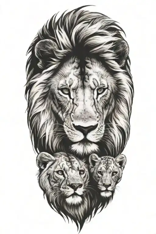 lion and cub close up tattoo design idea