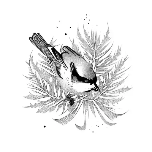 chickadee cosmos ferns  tattoo design idea