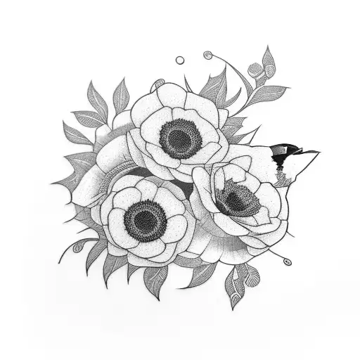chickadee flowers tattoo design idea