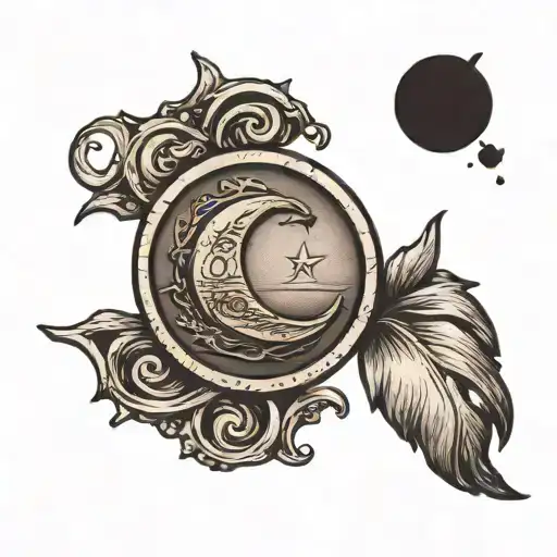 an American penny cut in the shape of a crescent moon tattoo design idea