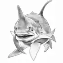 Gengar riding a shark tattoo design idea