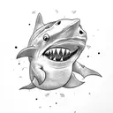 Gengar riding a shark tattoo design idea