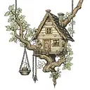 house and swing hanging tattoo design idea