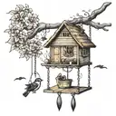 house and swing hanging tattoo design idea