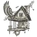 house and swing hanging tattoo design idea