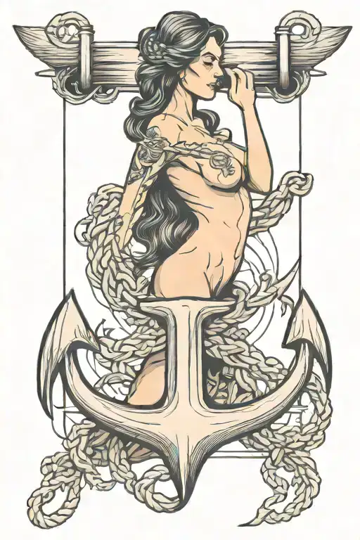 hold Fast nude woman anchor intertwined tattoo design idea