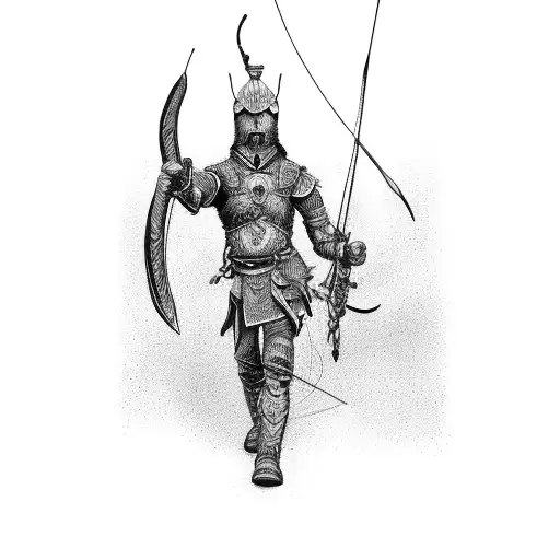 warrior with bow and arrow tattoo design idea