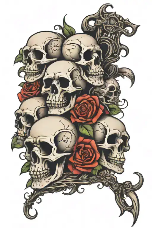 five skulls tattoo design idea
