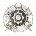 a shape of circle, ellipse, hyperbola, parabola, NO LINES tattoo design idea